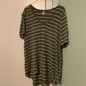 Dark Sage Green/White V-Neck Top